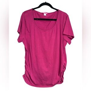 Penelope’s Closet Women's Raspberry Short Sleeve Cotton Top with Cinches Size 2X